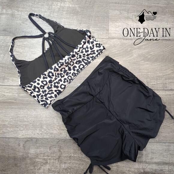 CharmLeaks Drawstring Shorts Leopard Crop Bikini Swimsuit Size M - Picture 4 of 4